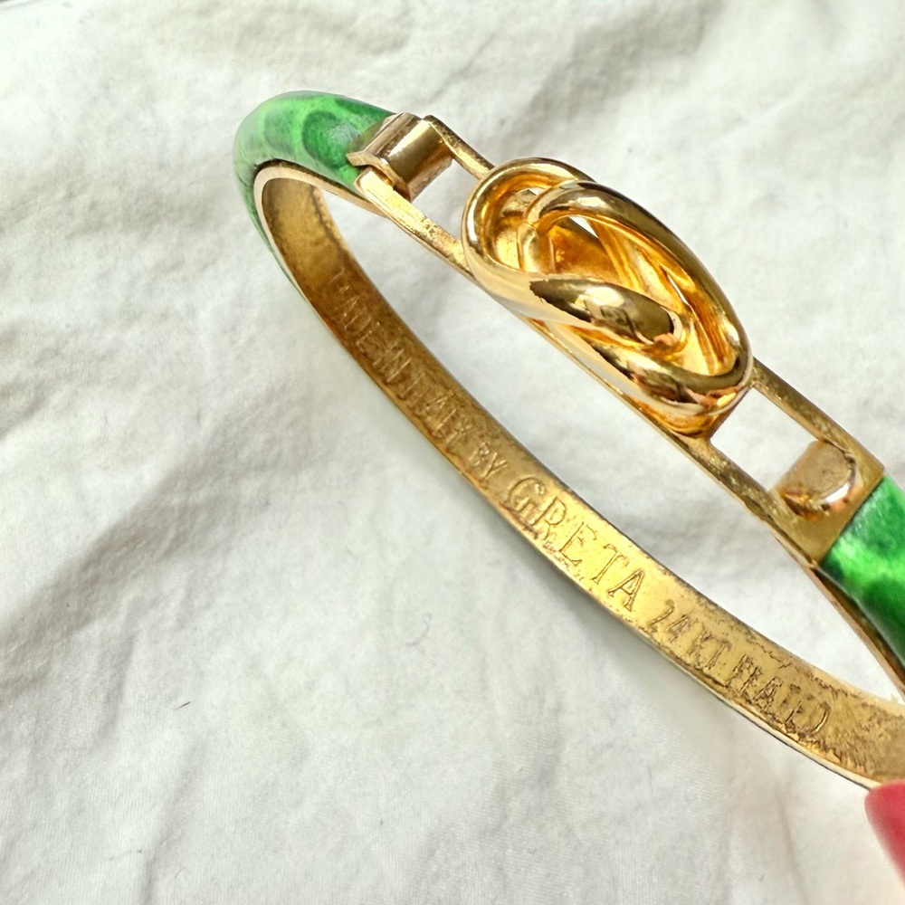 GRETA LEATHER SNAKESKIN IN 💚  BRACELET ITALY 24K PLATED
